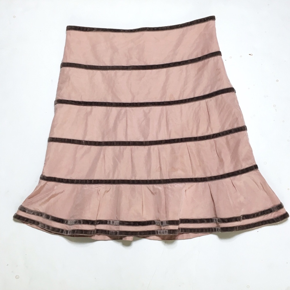 Anthropologie Pink Silk Velvet Ribbon Tier Skirt
